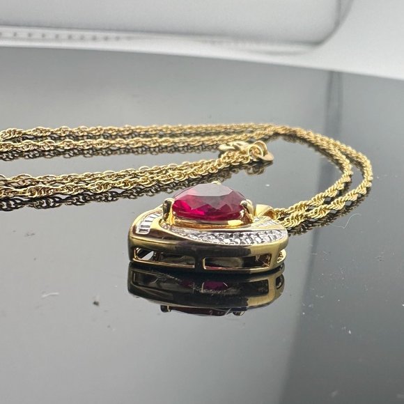 Elegant and Eye Catching Ruby Heart with Round and Baguette White Sapphires - Picture 7 of 11